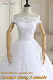 runhufu New Arrival Wedding Dress Sleeveless Organza Court Train Lace Up Ball Gown Off The Shoulder Princess Wedding Gown