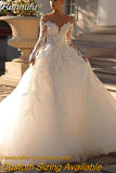 Runhufu Wedding Dress Embroidered Lace On Net With Princess Ball Gown Elegant O-neck Sleeveless Bride Dress Lace Up Vestido De No