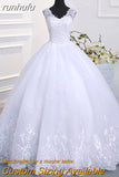 runhufu Novias Crystal Bead V neck Beautiful Lace Appliques Wedding Gown Embroidery Ivory Wedding Dress A line