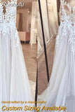 Runhufu Wedding Dress Chiffon A-line Floor Length V-neck Bride Dress Appliques Sleeveless Slit A Line Button Robes De Mariée