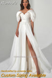 Runhufu Sale Sweetheart A-Line Wedding Dresses Off the Shoulder Short Sleeves Bridal Gowns Plus Size Robe De Mariée