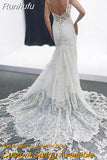 Runhufu Beads Mermaid Wedding Dress V-Neck 2023 Sexy Spaghetti Straps Bride Dress Backles Tulle Long Train Vestido De Novia