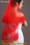 Runhufu Champagne One Layer Veil Lace Egde Short Red Wedding Marriage Veils Red Pure Whtie Adult Veil Special Price