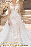 Runhufu NICEB Sleeveless Appliques Wedding Dress With Detachable Tulle Train O-neck Lace vestido noiva boho For Bride Custom Made