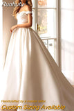 Runhufu White A-Line Wedding Dresses Elegant Off The Shoulder Appliques Bridal Gowns Boho Beach Princess Wedding Gowns Custom Size