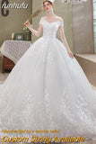 runhufu Off the Shoulder Luxury Lace Egde Embroidery 2023 Wedding Dresses Long Train V Neck Elegant Plus size Vestido De Noiva Bride