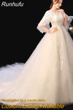 Runhufu Dress 2023 The Elelgnat Court Train Batwing Sleeve Wedding Dresses Plus Size Lace Wedding Gowns