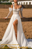Runhufu Sweetheart Neckline A-Line Wedding Dresses Spaghetti Straps Long Sleeves Beach Bridal Gown Vestido Noiva
