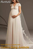 Runhufu Wedding Dress Pregnant Woman Open Back V-Neck Elegant Plus Size Bridal Gown Cap Sleeve Lace Tulle robe de mariée Custom