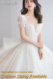 Runhufu Short Sleeve Wedding Dress 2023 New Bridal Dress V Neck Beading Shinning Ball Gown Sweep Train Vestido De Noiva