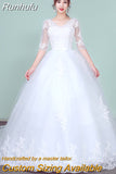Runhufu New Boat Neck Wedding Dress Sweep Brush Train Ball Gown Bridal Dress Lace Up Wedding Gowns Vestidos De Novia
