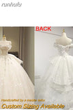 runhufu New Off The Shoulder Wedding Dress Lace Up Luxury Bridal Ball Gown Vestido De Noiva Sweep Large Train Plus Size Made Custom