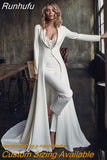 Runhufu Wedding Jumpsuits Lace Long Jacket With Train Appliqued Sweetheart Bridal Pants Suit Custom Made Beach Robe De Mariee