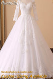 Runhufu NICEB Long Sleeves Wedding Dress Elegant Lace Appliques Beads Vestido De Noiva Sexy Illusion Back Ball Gown Bridal Tulle