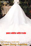 runhufu Neck Wedding Gown With Train 2023 New Three Quarter Sleeve Lace Up Bridal Ball Gown Robe De Mariee Vestido De Noiva