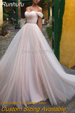 Runhufu Tulle Wedding Dresses with Sleeves Off Shoulder Sweetheart Lace Up Floor Length Wedding Bridal Gowns Vestido de noiva