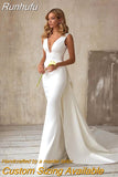 Runhufu Wedding Dress 2024 Detachable Train Bow V-Neck Elegant White Ivory Boho Simple Bridal Gown Sleevesless Vestidos De Novia