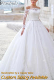 Runhufu wedding dress one shoulder long sleeve applique belt decoration bridal dresses simple retro atmosphere lace big ski