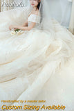 Runhufu New Shining Sequins Luxury Wedding Dress With Sweep Train Elegant Boat Neck Off The Shoulder Ball Gown Vestido De Noiva