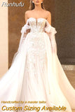 Runhufu Women Sweetheart Wedding Dresses Mermaid Sleeveless Lace Applique Bridal Gowns Bohemian Princess Formal Beach Party Vestido