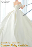 runhufu The Shoulder Flower Satin Wedding Dress 2023 New Floor Length Light Simple Bridal Dress Robe De Mariee