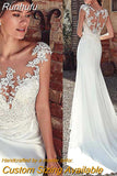 Runhufu Mermaid Applique Lace Wedding Dress Women 2023 New Appliquéd Illusion Boho Bridal Dress Vestido De Novia Customized Robe