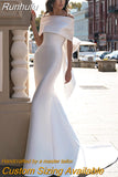 Runhufu Arrival Satin Mermaid Wedding Dress Sexy Sweetheart Sleeveless Back Big Bow Sweep Train Simple Bridal Gown Robe Mariee