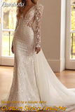 Runhufu Detachable 2 In 1 Wedding Dress Embroidered Lace On Net With Train O-neck Sleeveless Vintage Bride Gowns Vestido De Novia