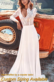 Runhufu Boho Backless Wedding Dresses Chiffon Long Sleeves Lace Floor Length Robe De Mariee Elegant Beach Simple Ivory Bridal Gowns