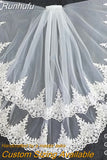 Runhufu Layer Short Wedding Velo De Novia White Ivory Tulle Bride Veil Lace Edge Cheap Voile Mariage Welon Accessories Hot In Stock