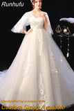 Runhufu Dress 2023 The Elelgnat Court Train Batwing Sleeve Wedding Dresses Plus Size Lace Wedding Gowns