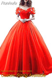 Runhufu Shoulder Quinceanera Sweet 16 Dress Ball Gown Prom Gown Handmade Floral Vestido De Festa Debutante Gowns Evening Party