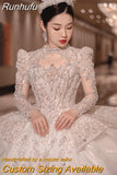 Runhufu Luxury Long Train Wedding Dress 2023 New Bridal Dresses Ball Gown Long Sleeve Winter Beading Wedding Gowns