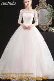 runhufu Boat Neck Vestido De Noiva 2023 New Red Wedding Dress with Sleeve Lace UP Appliques Plus Size Simple Bride Ball Gown